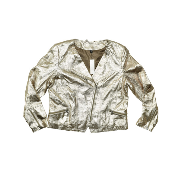 White House Black Market Jackets & Blazers - White House Black Market Champagne Metallic Leather Moto Jacket Size XL New